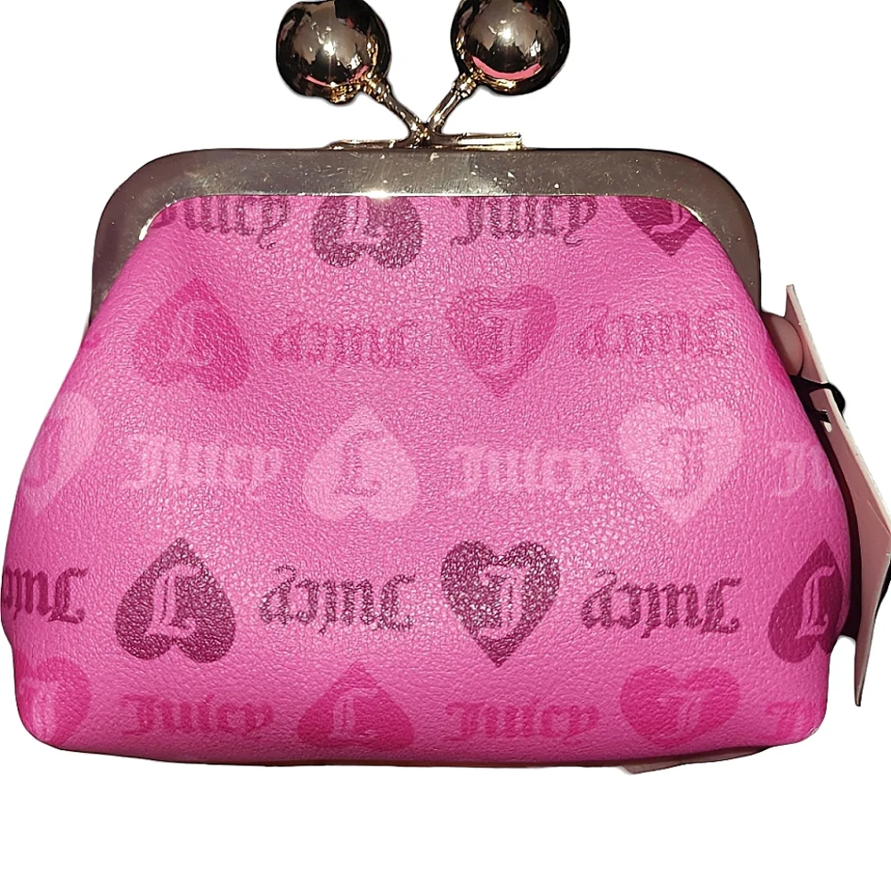 ❤️Juicy Couture Girls Just Wanna Have Fun Kisslock Coin Purse On Gold Chain☆ - Picture 2 of 3